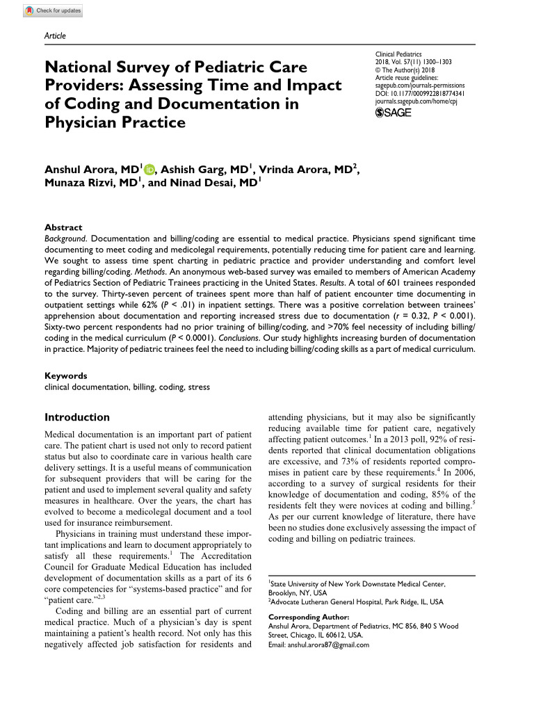 Arora Et Al 2018 National Survey of Pediatric Care Providers Assessing ...