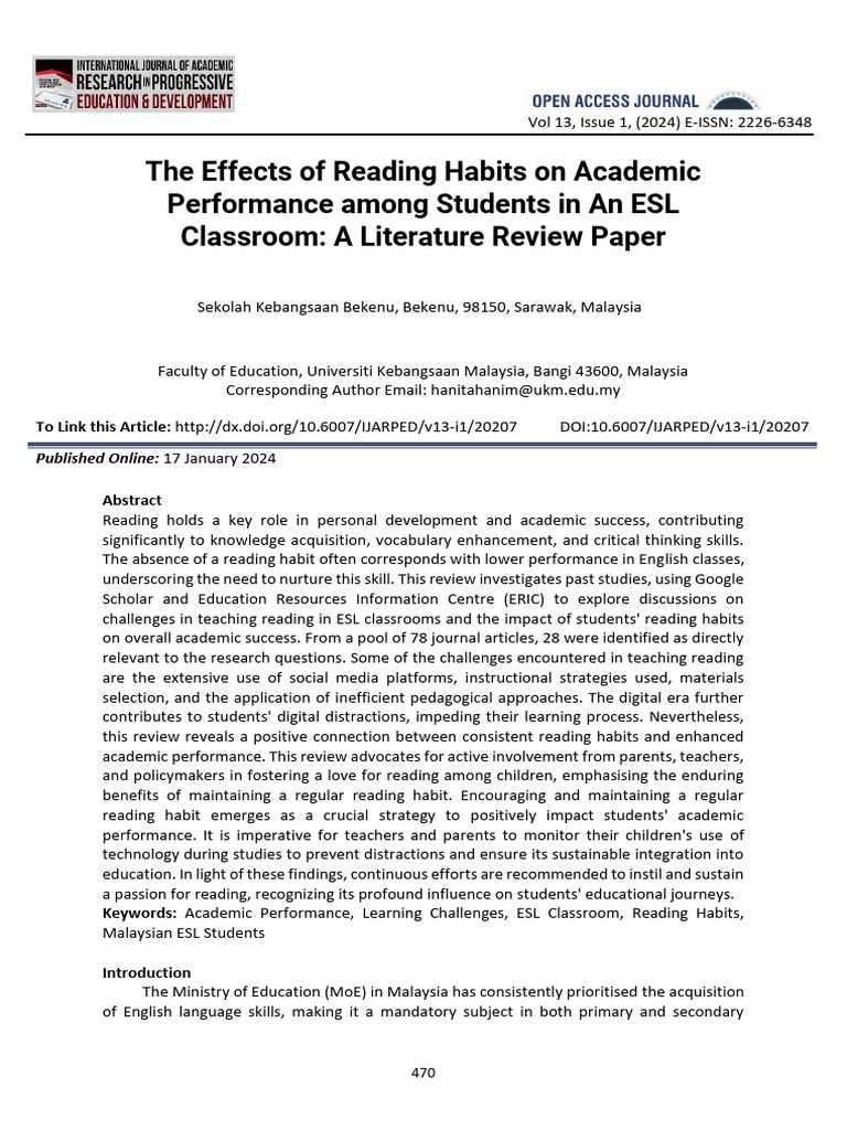 Effects of Reading Habits on Student Performance | PDF | English As A ...