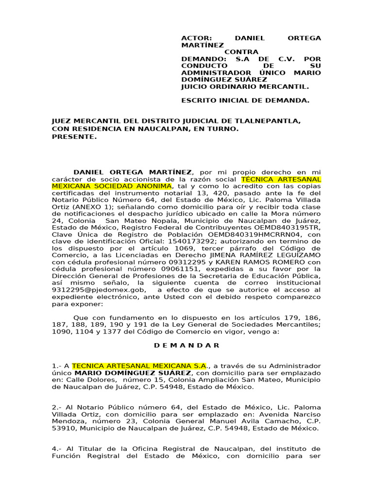 Demanda Mercantil de Nulidad y Pago | PDF | México