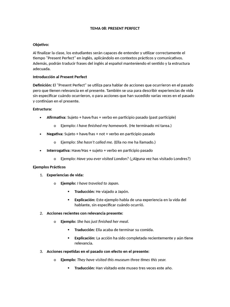 Uso del Present Perfect en inglés | PDF | Lingüística