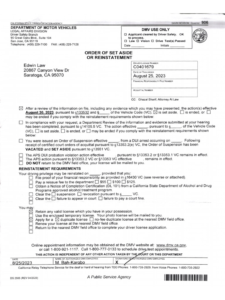 DMV Set Aside (Law) | PDF