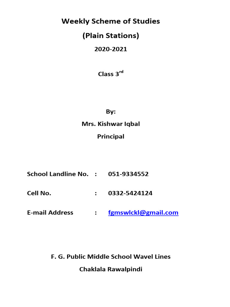 Scheme of Studies For Class III (Plain Station) | PDF
