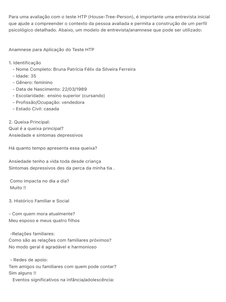 Para Uma Avaliação Com o Teste HTP (House-Tree-Person), É Importante ...