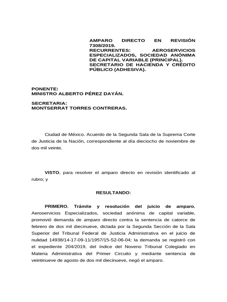 Amparo Directo en Revisión 7308/2019 | PDF | Caso de ley | Jurisdicción