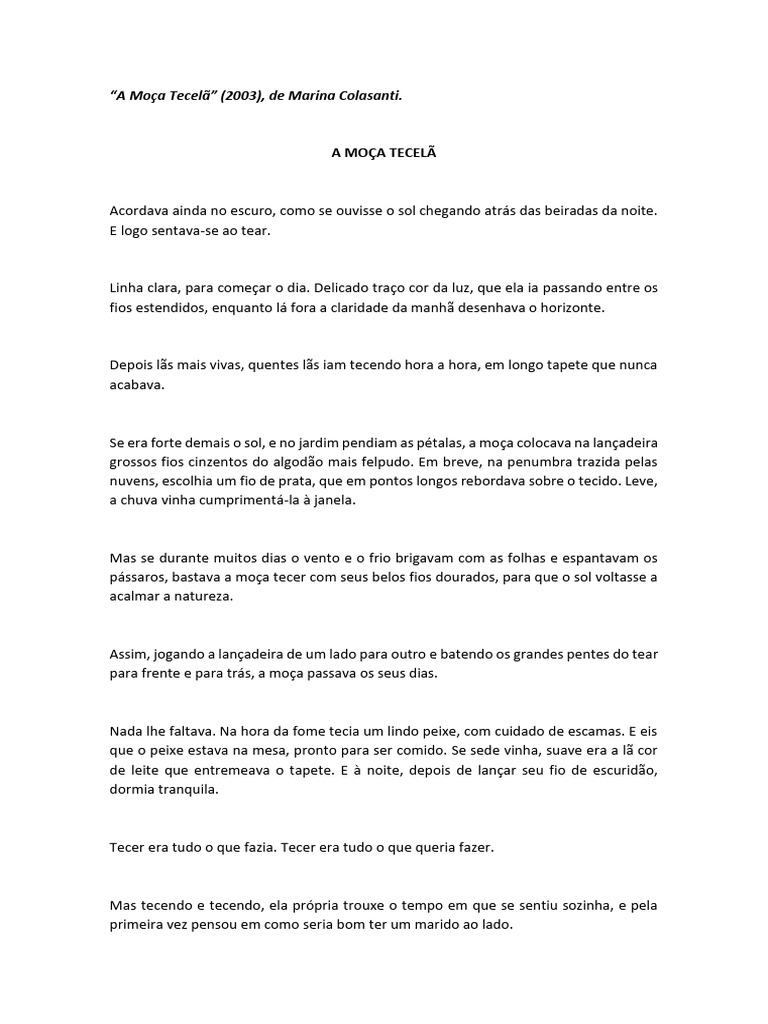 A Moça Tecelã: Conto de Colasanti | PDF | Tecelagem