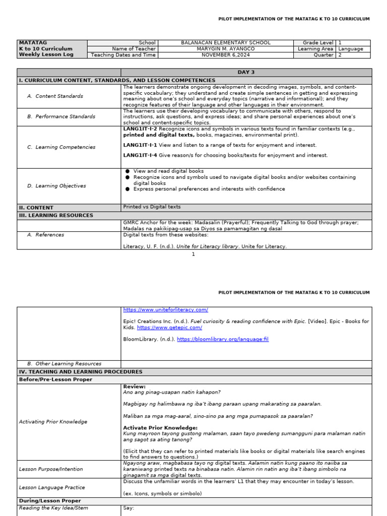 Digital Literacy in Grade 1 Curriculum | PDF | Literacy | Curriculum