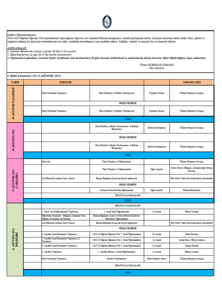 Seminer Donemi Programi Ağustos2024 | PDF