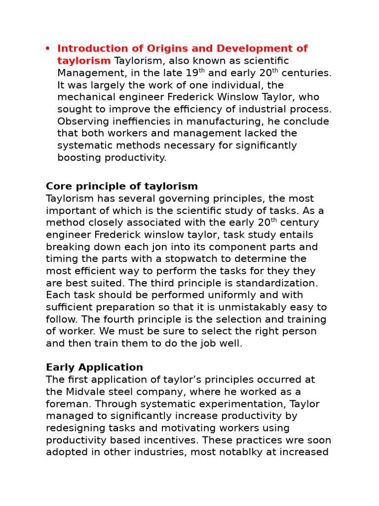 Evolution and Impact of Taylorism | PDF | Automation | Artificial ...