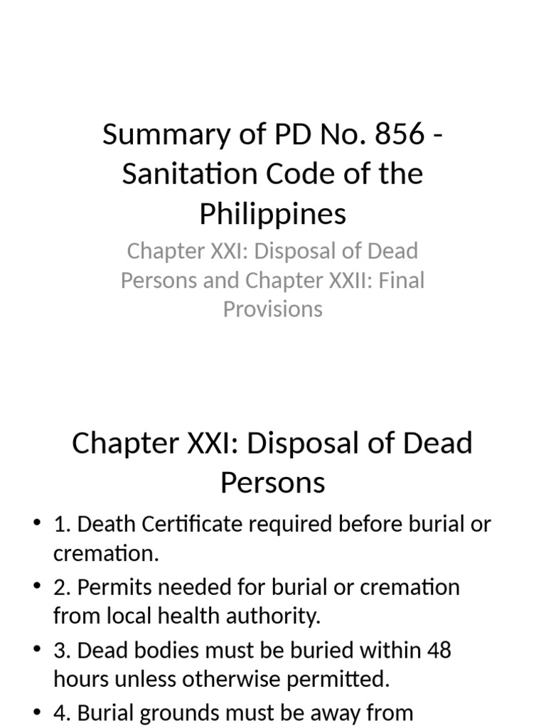 PD 856: Sanitation Code Summary | PDF