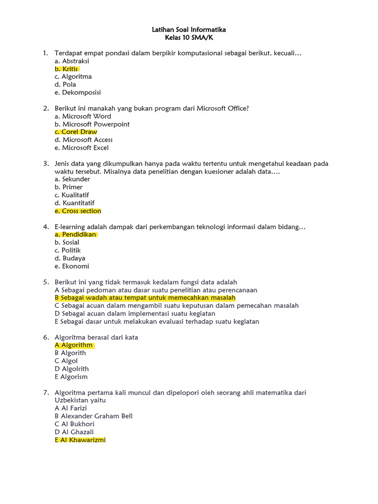 Latihan soal informatika kelas 10 smak semester2 siswa edited pdf