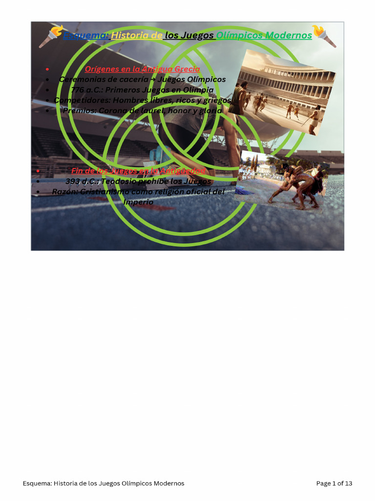 Esquema Historia de Los Juegos Olímpicos Modernos | PDF