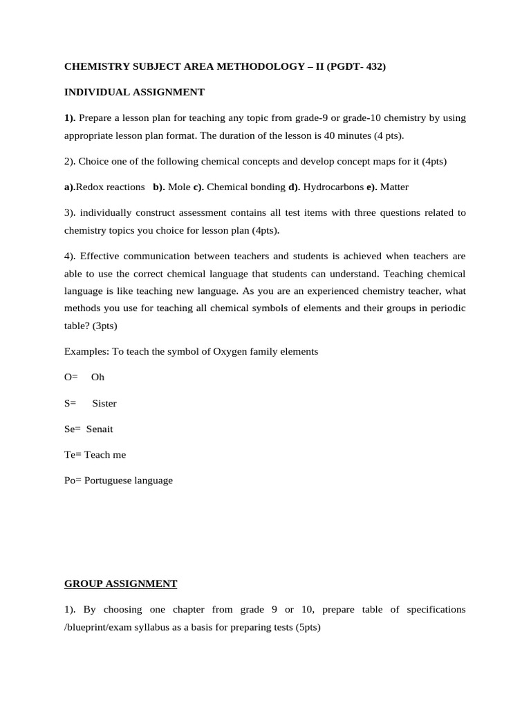 Chemistry Teaching Methodology II | PDF | Chemistry | Lesson Plan