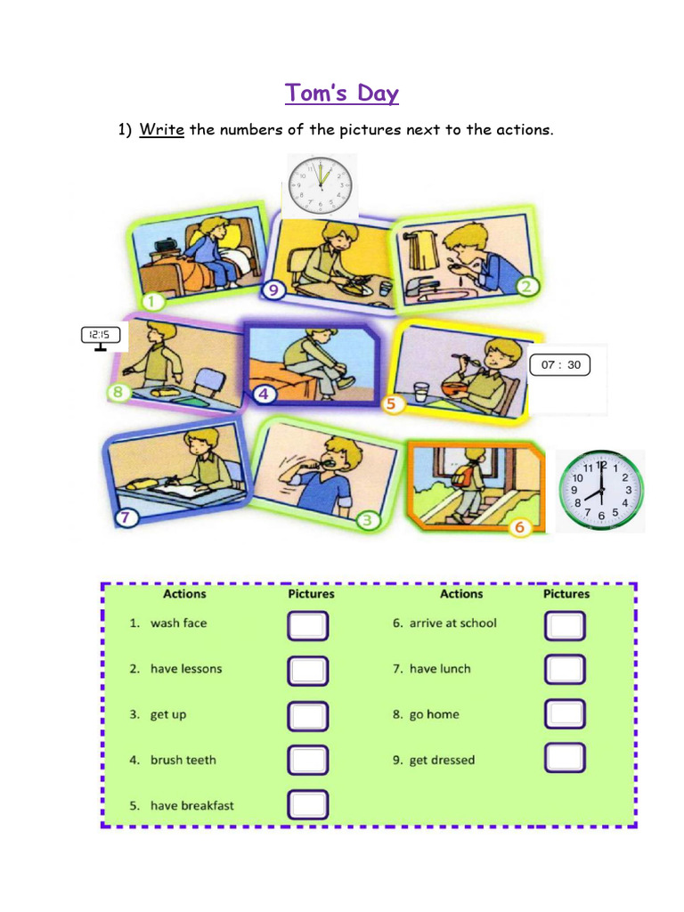 Tom's Daily Routine Activities | PDF