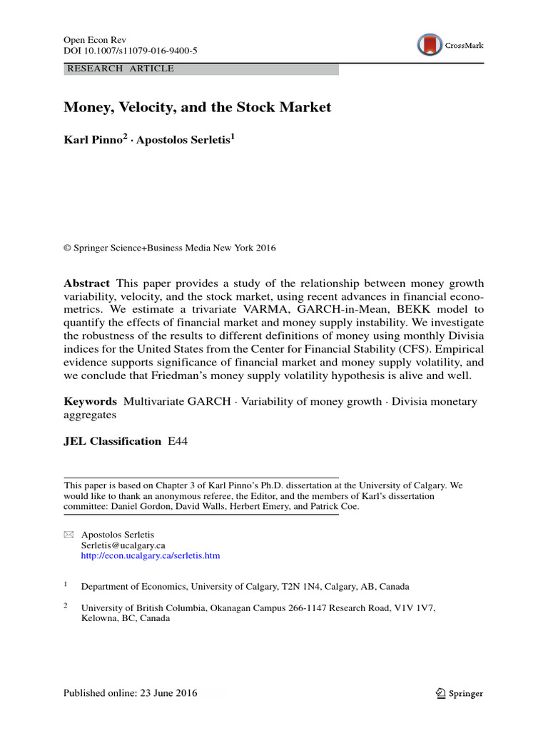 pinno2016 | PDF | Money Supply | Demand For Money