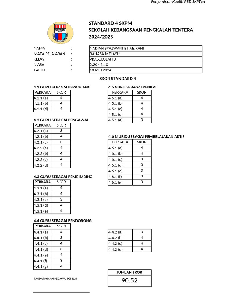 Skor STD 4 SKPM | PDF
