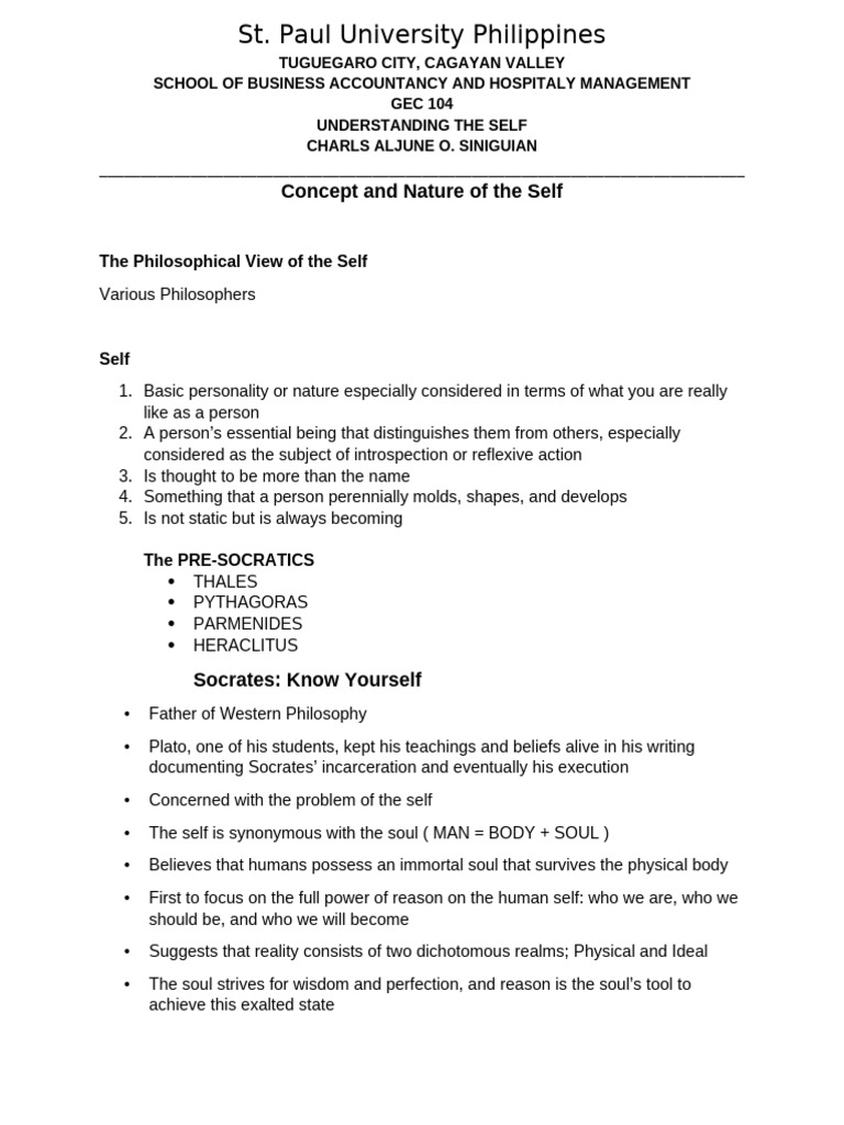 Concept and Nature of The Self | PDF | Philosophy Of Self | Soul