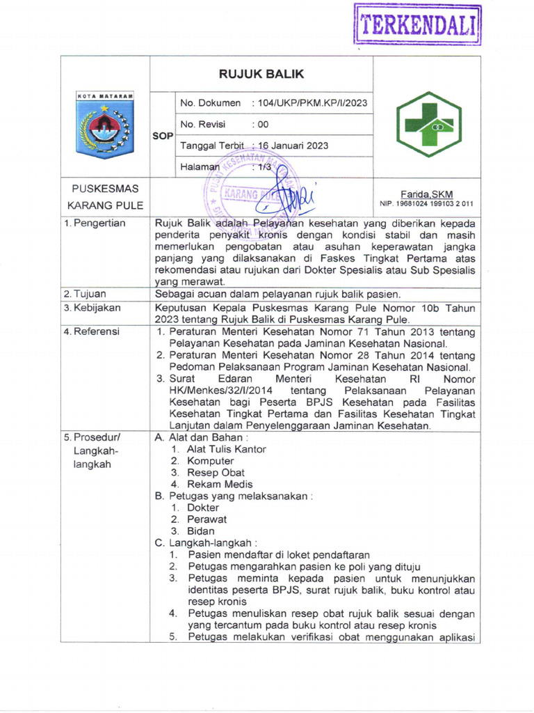 3.7.2.a. R. SOP RUJUK BALIK | PDF