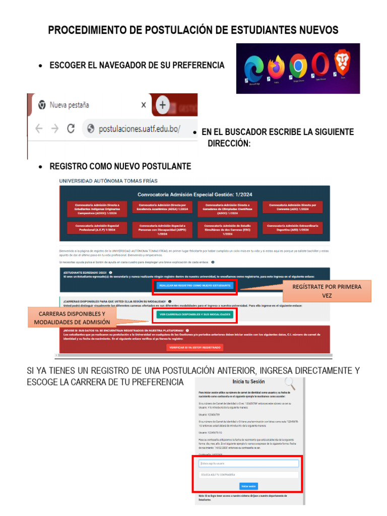 Procedimiento de Postulación de Estudiantes Nuevos | PDF