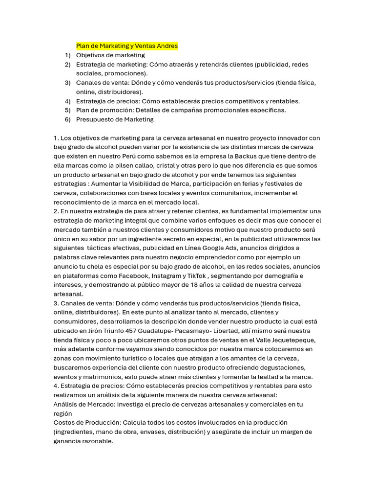 Plan de Marketing para Cerveza Artesanal | PDF | Marketing | Marca
