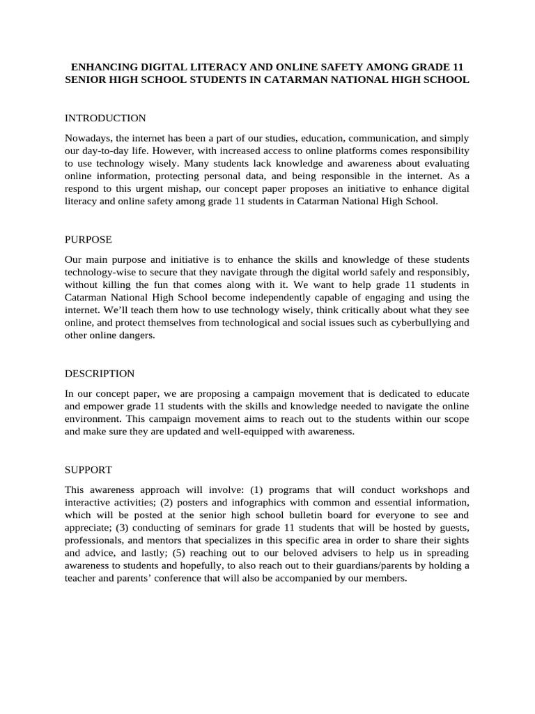 Enhancing Digital Literacy and Online Safety Among Grade 11 Senior High ...