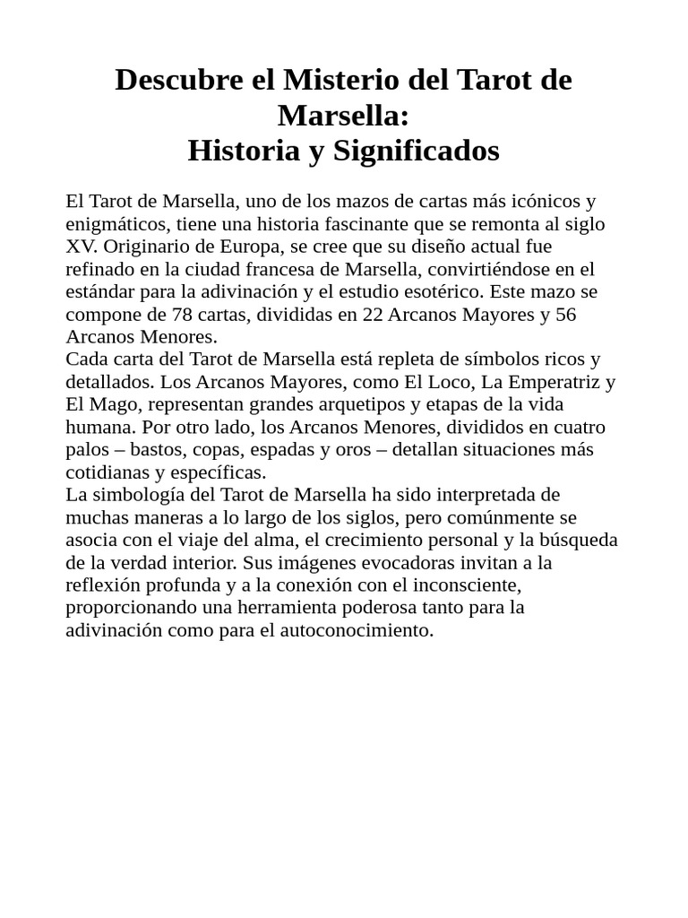 Descubre El Misterio Del Tarot de Marsella | PDF | Arte | Poesía