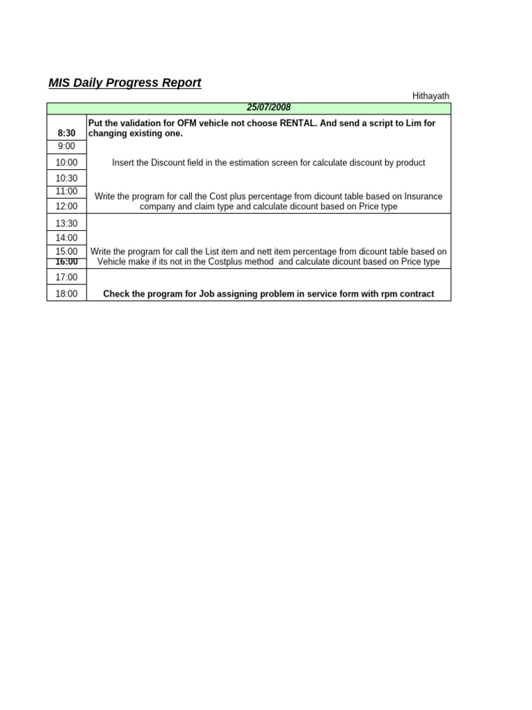 MIS Daily Progress Report Summary | PDF