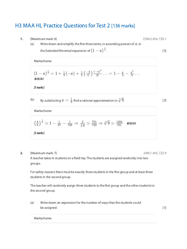 IB Math AA (数学AA) HL過去問10年分 (2) IB Math AA (数学AA) HL過去問10年分 (2)