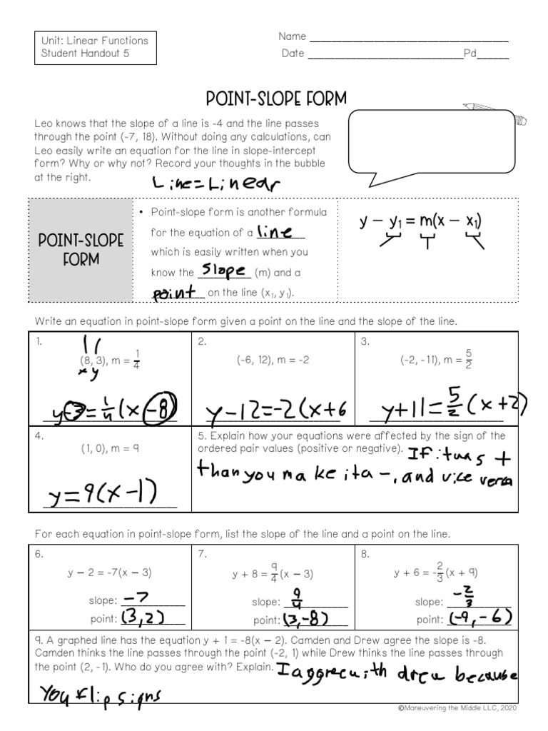Point Slope Handout | PDF | Slope | Mathematics