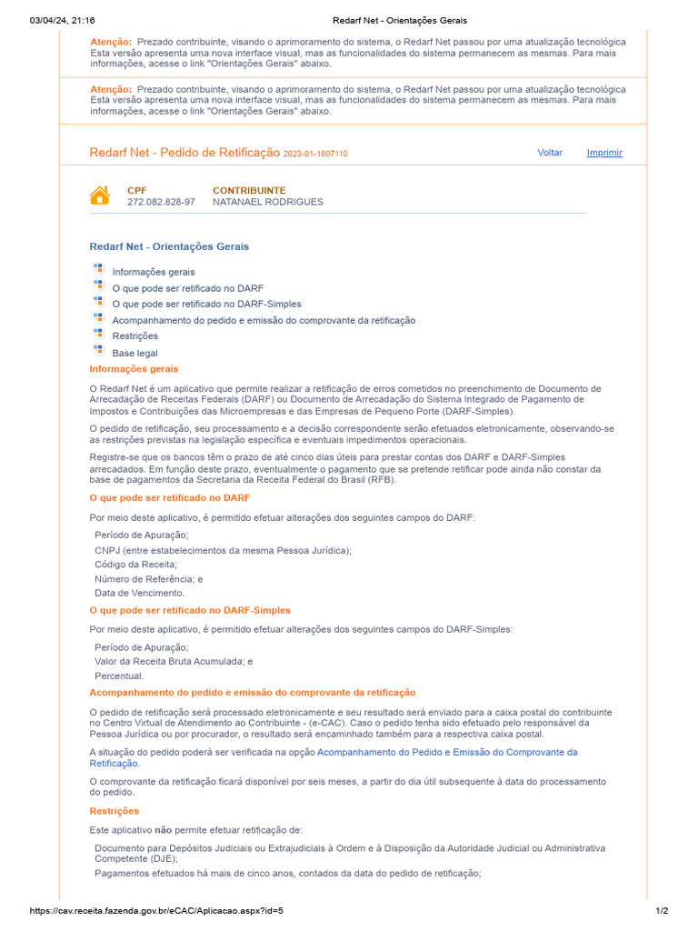 Orientações sobre Redarf Net | PDF | Impostos
