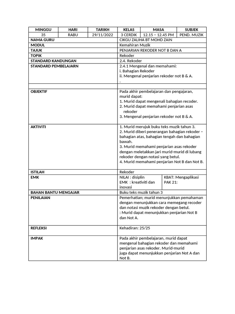 Penjarian Rekoder Not B dan A | PDF