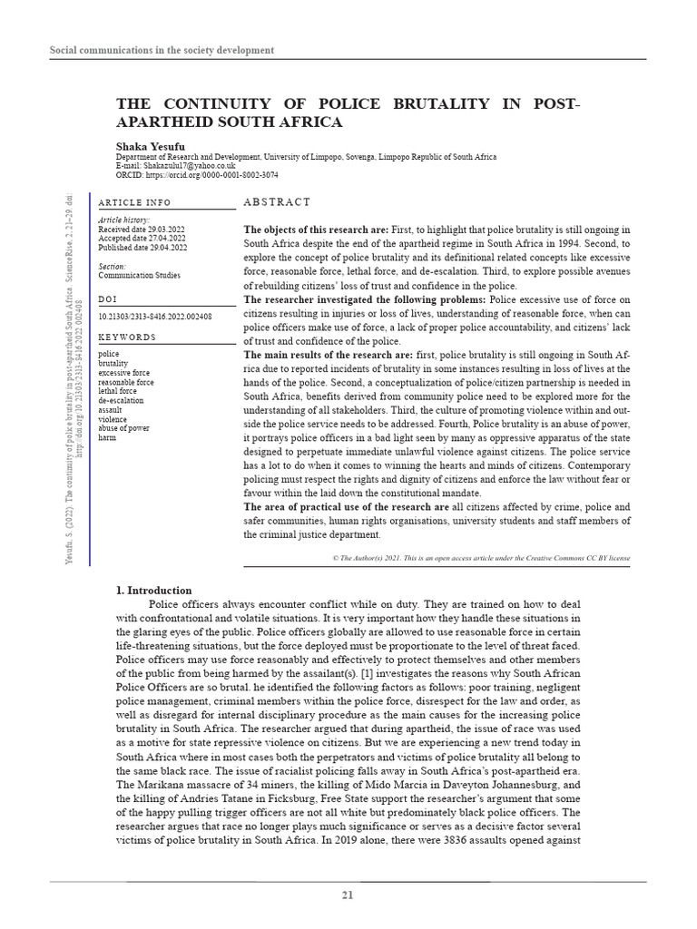 Police Brutality in Post-Apartheid South Africa | PDF | Police | Violence