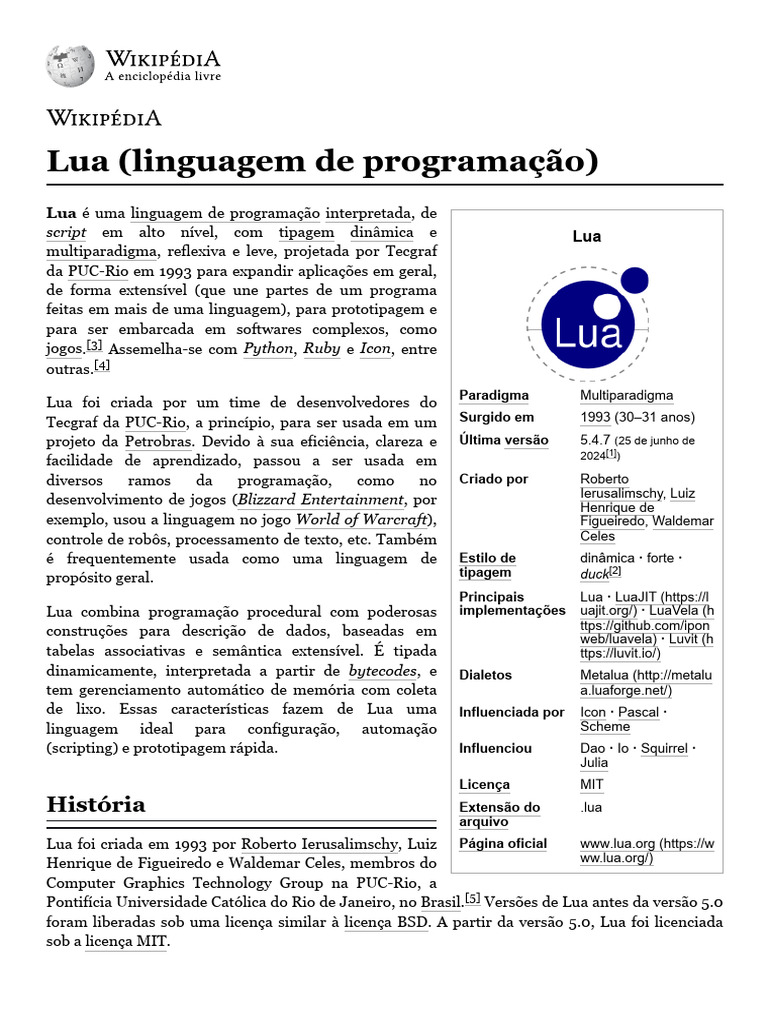 Introdução à Linguagem Lua: Características e História | PDF ...