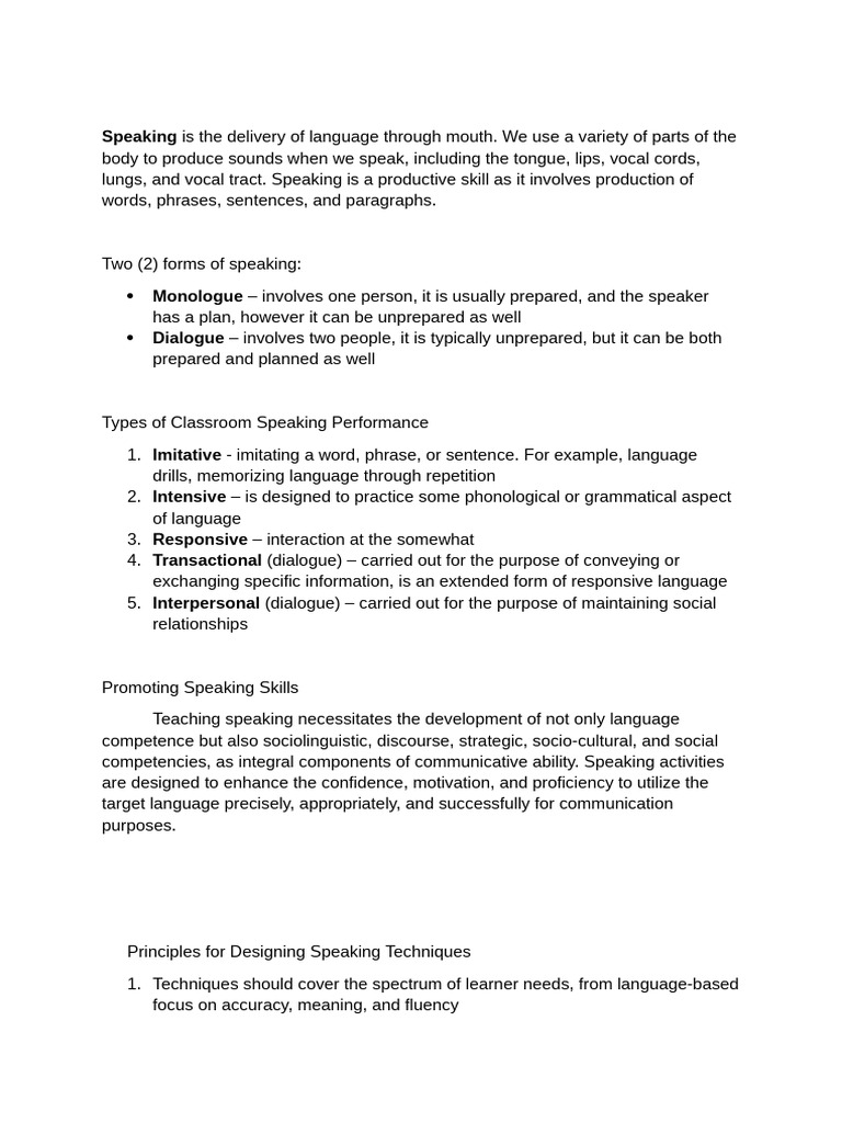 Teaching and Assessment of Speaking | PDF | Speech | Communication
