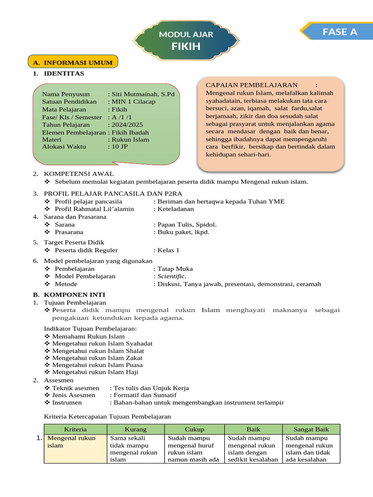 Modul Kls 1 Rukun Islam Pdf Pengembangan Diri