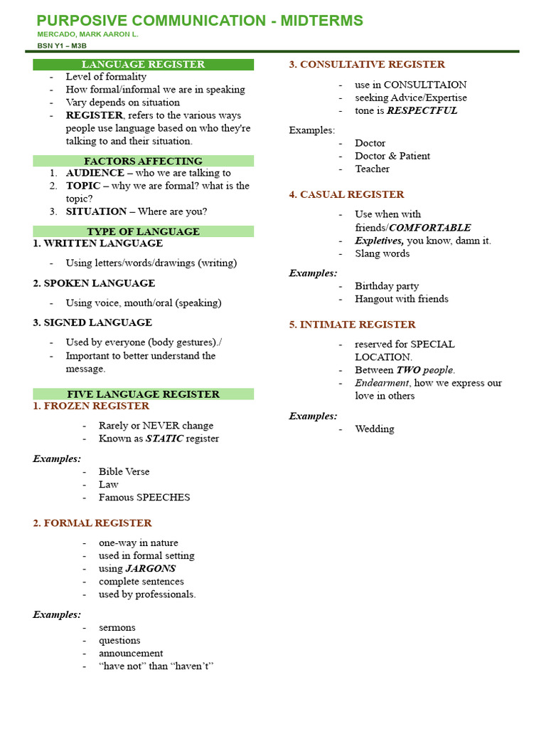 Purposive Comm - Midterms | PDF | English Language | Communication