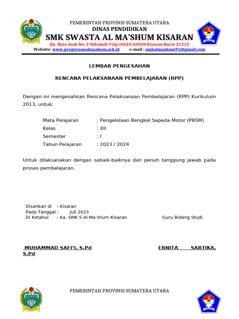 Lembar Pengesahan RPP SMK Al Ma'shum | PDF | Bisnis