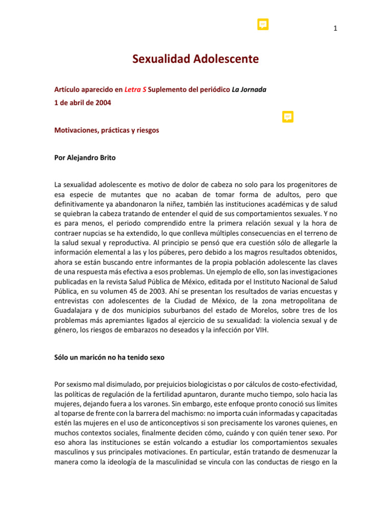 Sexualidad Adolescente: Riesgos y Realidades | PDF | Control de la ...