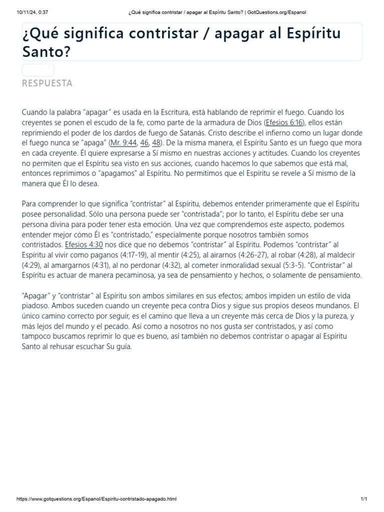 ¿Qué Significa Contristar - Apagar Al Espíritu Santo | PDF | Filosofía ...
