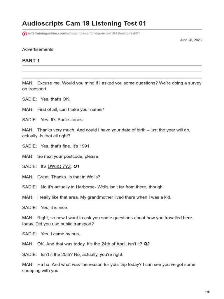 Cambridge 18 Listening Test 1 Script | PDF | Poaching | Crime & Violence