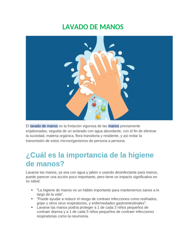 Importancia del Lavado de Manos | PDF | Lavado de manos | Higiene