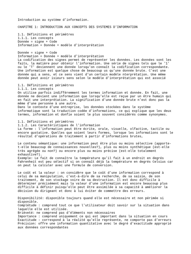Introduction aux systèmes d'information | PDF | Informations | Système ...