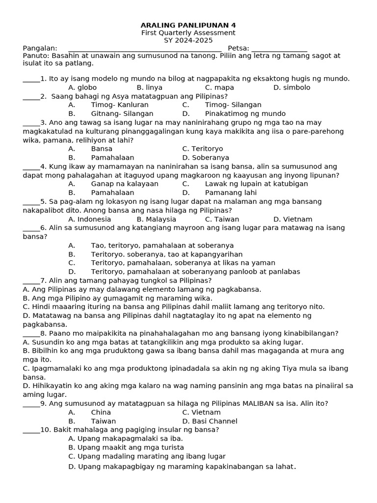 Ap 1ST Periodical Test | PDF