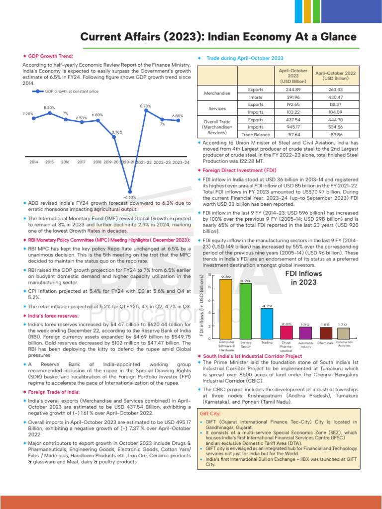 Indian Economy Overview 2023 | PDF | Economy Of India | Foreign Direct ...