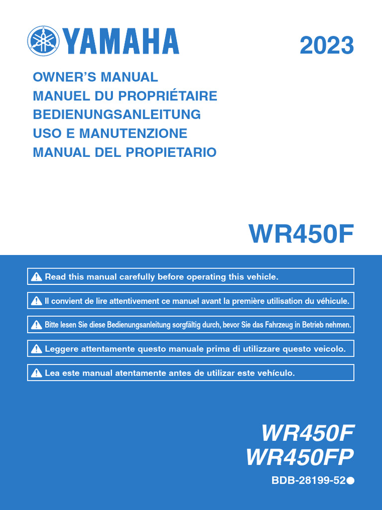 Manual del Propietario WR450F 2023 | PDF | Motocicleta | Neumático