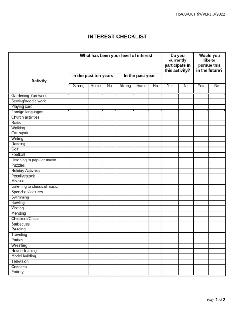 Interest Checklist | PDF