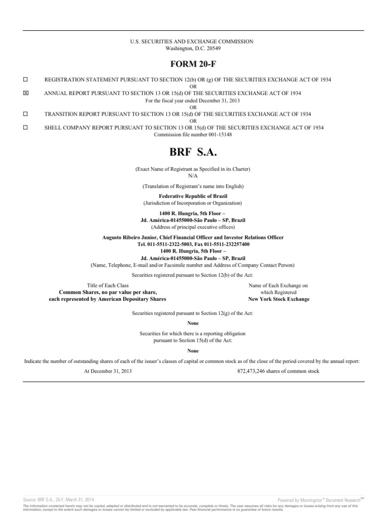 BRF S.A.: FORM 20-F | PDF | International Financial Reporting Standards ...