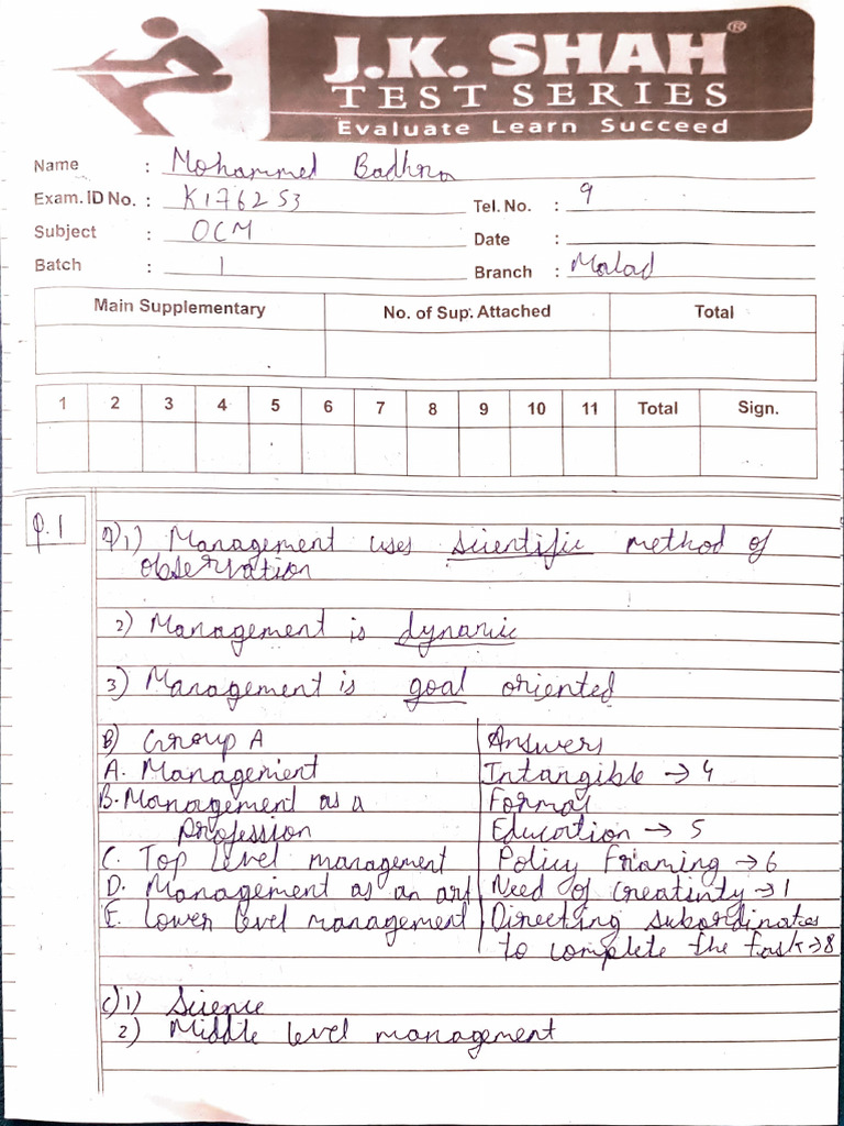 J.K. Shah Test Series Evaluation Guide | PDF