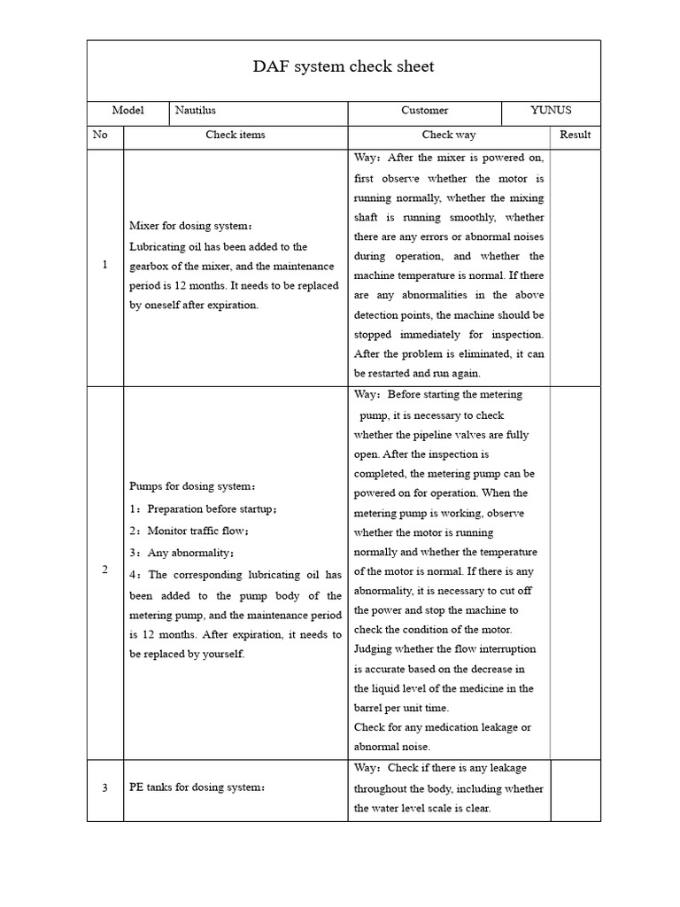 DAF Dosing System Maintenance Checklist | PDF | Pump | Manufactured Goods