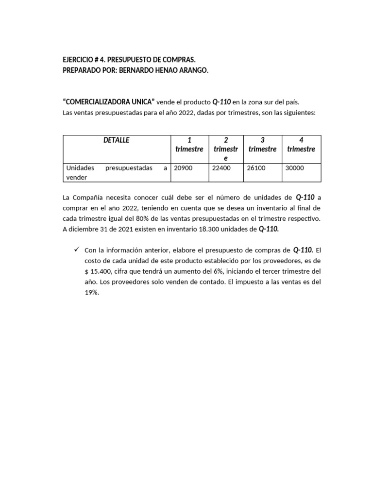 Presupuesto de Compras Q-110 2022 | PDF | Finanzas y dinero