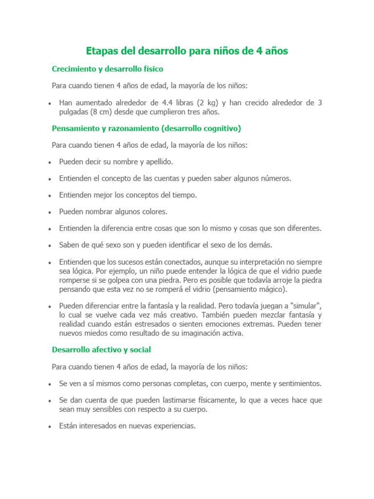 Etapas del desarrollo infantil: 4 a 6 años | PDF | Pensamiento | Adultos
